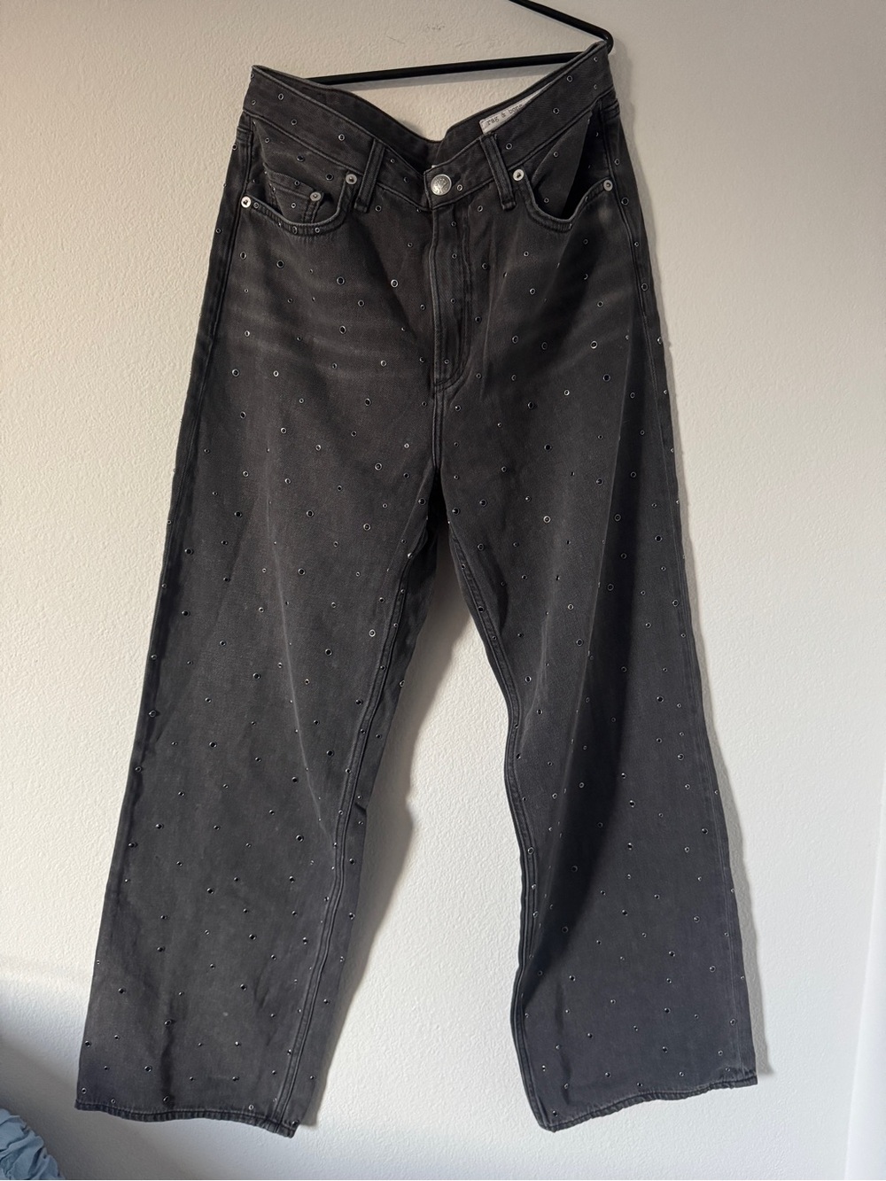 rag & bone Black Wide-Leg Studded Jeans